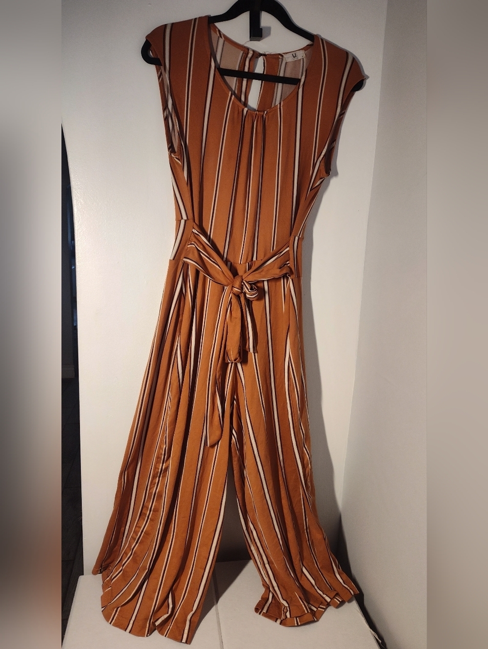 Women's Rust Striped Tie-Waist Jumpsuit #21